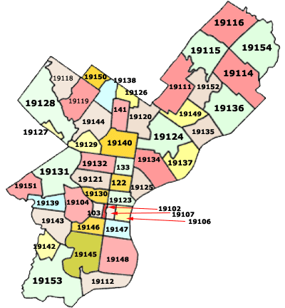zip codes Philadelphia